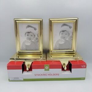 Gold Tone Picture Frames Stocking Holder Christmas 3" X 4" Photo Lot Of 2 Target